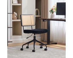 HAUSS SPOLE Bureaustoel - Vintage Rotan Design - Draaibaar En In Hoogte Verstelbaar Met Wielen - Voor Thuiswerkplek En Studeerkamer - Chenille Zwart