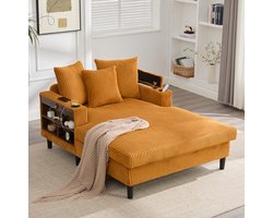 HAUSS SPOLE Chaise Longue - Loungebank Met Led, Usb, Opbergruimte En Bekerhouders - Voor Woonkamer En Balkon - Corduroy Mosterdgeel