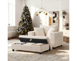 HAUSS SPOLE Chaise Longue - Loungesofa Met Voetsteun En Opbergruimte - Voor Woonkamer En Slaapkamer - Hout En Metaal - Beige