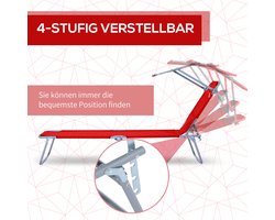 HAUSS SPOLE Chaise Longue – Opvouwbare Ligstoel Met Verstelbaar Zonnedak – Voor Tuin, Terras, Zwembad En Strand – Metaal – Rood