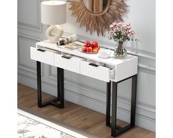 HAUSS SPOLE Consoletafel - Met 2 Lades En Geometrisch Front - Voor Hal Woonkamer Kantoor - MDF - Zwart Wit
