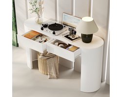 HAUSS SPOLE Consoletafel - Ovale Haltafel Met 2 Greeploze Lades - Smal Voor Hal Gang Of Woonkamer - MDF - Wit - 120x33x76 Cm