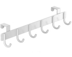 HAUSS SPOLE Deurkapstok- Muur / Wand Kapstok - Hangende Design Muurkapstok - Handdoekrek - Duurzaam en Roestbestendig - Voor Badkamer, Keuken en Slaapkamer - Handdoekhaken, Sleutelhaken -6 Haken Aluminium -Wit