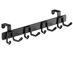 HAUSS SPOLE Deurkapstok- Muur / Wand Kapstok - Hangende Design Muurkapstok - Handdoekrek - Duurzaam en Roestbestendig - Voor Badkamer, Keuken en Slaapkamer - Handdoekhaken, Sleutelhaken -8 Haken Aluminium - Zwart