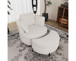 HAUSS SPOLE Draaifauteuil - Luxe Lounge Stoel Met Hocker - 360 Graden Draaibaar En Met Kussens - Voor Woonkamer - Ivoor