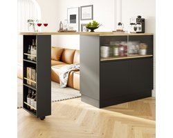 HAUSS SPOLE Dressoir - 360° Draaibare Barkast Met Glazen Schuifdeur - Multifunctioneel Voor Keuken En Eetkamer - MDF - 90x45x100 Cm - Zwart