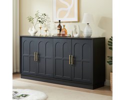 HAUSS SPOLE Dressoir - Moderne Opbergkast Met Gebogen Deurfront En Verstelbare Planken - Voor Woonkamer Keuken Eetkamer Hal - MDF - Zwart - 169x40x80 Cm