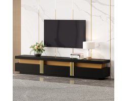 HAUSS SPOLE Dressoir - Tv-Meubel Met Marmerlook En 3 Lades - Voor Woonkamer En Televisies Tot 90 Inch - Spaanplaat - 200x40x42 Cm - Zwart