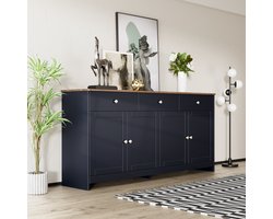 HAUSS SPOLE Dressoirs 160x37x75 cm - Kommode Met 4 Deuren En 3 Laden - Ruim Opbergmeubel - Rechthoekig - Voor Woonkamer - Hout - Zwart