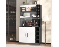 HAUSS SPOLE Dressoirs - Keukenkast Met LED Sfeerlicht En Verstelbare Zijplanken - Grote Opbergruimte Voor Magnetron - 100x47x187 cm - PB - Wit