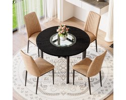 HAUSS SPOLE Eetkamerset - Ronde Eettafel Met 4 Eetkamerstoelen - Met Glazen Inleg En Opbergplank - Voor Eetkamer En Keuken