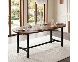 HAUSS SPOLE Eettafel - Grote Tafel Voor 6 Tot 8 Personen Met Afgeronde Hoeken - Voor Eetkamer En Gezinsmaaltijden - MDF En IJzer - 180x80x75 Cm - Walnootkleur