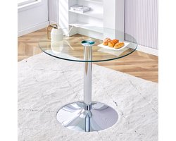 HAUSS SPOLE Eettafel - Ronde Glazen Tafel Met Metalen Voet - Modern Voor Eethoek En Horeca - Glas En Metaal - 85x85x76 Cm - Zilver