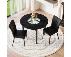 HAUSS SPOLE Eettafel Set - Ronde Tafel Met 2 Eetkamerstoelen - Met Glazen Inzet En Onderblad - Voor Eetkamer - Zwart
