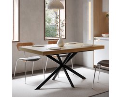 HAUSS SPOLE Eettafel - Uitschuifbaar Met Opberglade - Voor Eetkamer En Keuken - MDF En Metaal - 140-180x80x76 cm
