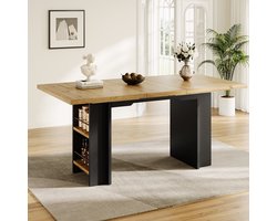 HAUSS SPOLE Eettafel - Uitschuifbaar Met Opbergruimte En Legplanken - Voor Keuken Woonkamer En Thuiswerkplek - MDF - Naturel Hout - 120-160x80x75 Cm