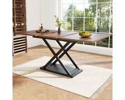 HAUSS SPOLE Eettafel - Uitschuifbare Tafel Met Kruisvormige Metalen Poten - Verlengbaar 120-160 Cm Voor Keuken En Woonkamer - Walnoot/Zwart - 120x80x75 Cm