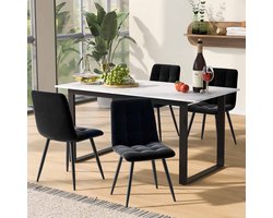 HAUSS SPOLE Eettafel - Uittrekbare Eettafel Met Verstelbare Voetjes En Robuust Metalen Onderstel - MDF Marmerlook Tafelblad - 140/180x80x75 cm - Wit