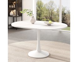 HAUSS SPOLE Eettafel - Uittrekbare Ovale Tafel Met Verstelbare Lengte 100/140x100x75 cm - Ruimtebesparend Voor Kleine Woningen En Gezinsmaaltijden - MDF - Wit