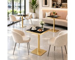 HAUSS SPOLE Eettafel - Vierkante Tafel Met Marmerlook En Gouden Rand - Voor Eethoek Of Caféruimte - MDF En Metaal - 60x60x74 Cm - Zwart