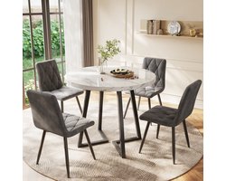 HAUSS SPOLE Eettafels 80x80x75cm - Ronde Eettafel met Marmerlook - Verstelbare Poten - Metaal - Zwart