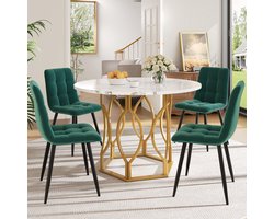 HAUSS SPOLE Eettafelset 5 Delig Rond Met 4 Stoelen Met Fluwelen Bekleding Voor Keuken En Eetkamer MDF Multicolor 100x100x76 Cm