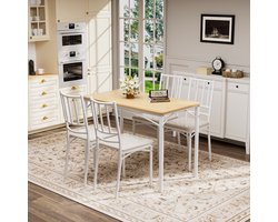 HAUSS SPOLE Eettafelset - Bartafel Met 4 Eetkamerstoelen - Ruimtebesparend Industrieel Design - Keuken En Woonkamer - Wit