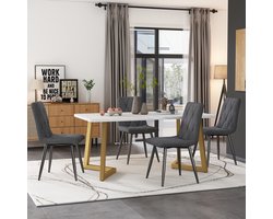 HAUSS SPOLE Eettafelset Met 4 Stoelen - Rechthoekige Eettafel Met Marmerlook - Voor Keuken En Eethoek - MDF Metaal Grijs - 117x68x75 Cm