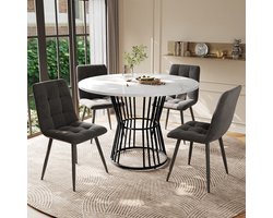 HAUSS SPOLE Eettafelset - Rond 5 Delig Met 4 Fluwelen Stoelen - Voor Keuken En Eethoek - MDF Tafelblad Multicolor - 100x75 Cm