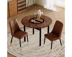 HAUSS SPOLE Eettafelset - Ronde Eettafel Met 2 Stoelen - Houtlook Met Glazen Details - Voor Eetkamer En Keuken - Bruin Zwart