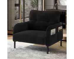 HAUSS SPOLE Fauteuil 67 X 75 X 79 Cm - Diepe Zit En Zijvakken - Voor Woonkamer Slaapkamer En Kantoor - Corduroy - Zwart
