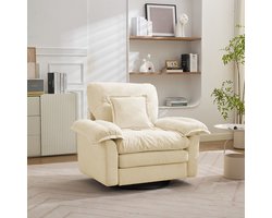 HAUSS SPOLE Fauteuil Draaibaar - Oversized Leesfauteuil Met Steunkussen - Voor Woonkamer Slaapkamer En Kinderkamer - Gestoffeerd - Beige