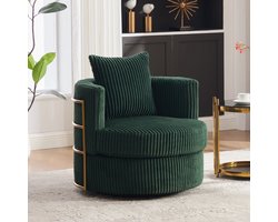 HAUSS SPOLE Fauteuil - Draaifauteuil Met Opbergruimte - 360 Graden Draaibaar Met Zachte Armleuningen - Voor Slaapkamer En Woonkamer - Cord Donkergroen