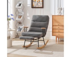 HAUSS SPOLE Fauteuil - Ergonomische Schommelstoel - Zwaartekrachtfunctie Met Handmatige Voetsteun - 58 cm - Loungestoel - Woonkamer & Slaapkamer - Teddy Grijs