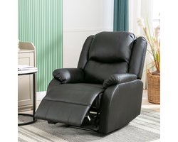 HAUSS SPOLE Fauteuil – Handbediende Relaxstoel – Enkelzit – Met Voetsteun & Zijvak – Hoge Rugleuning – 1-Zits – Voor Woonkamer en Slaapkamer – PU Leer Zwart
