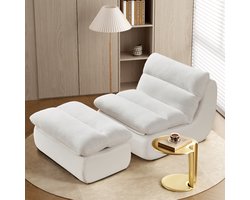 HAUSS SPOLE Fauteuil Lounge Stoel– Ergonomisch Comfort – Luie Bank - stoel voor volwassenen - traagschuimstoel voor thuis, appartement, gaminglocatie, woonkamer, slaapkamer en kantoor – Ergonomisch ontwerp - Cordstof – Wit