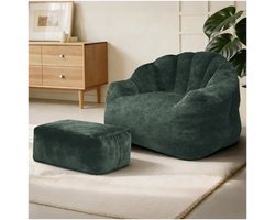 HAUSS SPOLE Fauteuil - Luie Stoel Met Hocker - Bloemvormige Rugleuning En Zachte Ondersteuning - Voor Woonkamer En Slaapkamer - Fluweel Groen