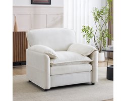HAUSS SPOLE Fauteuil - Retro Zitstoel - Met Dubbele Opbergvakken - Voor Woonkamer, Slaapkamer En Balkon - Chenille Wit