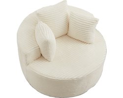 HAUSS SPOLE Fauteuil - Ronde Loungestoel - Met 3 Sierkussens En Brede Armleuningen - Voor Woonkamer En Slaapkamer - Beige Corduroy