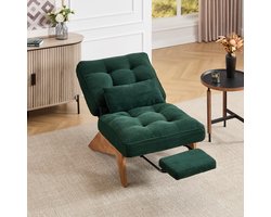 HAUSS SPOLE Fauteuil – Verstelbare Loungefauteuil – Met Voetensteun & Lendenkussen – 1-Zits – Met Massief Houten Poten – Ribfluweel Smaragdgroen