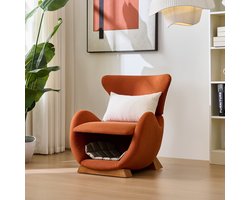 HAUSS SPOLE Fauteuil - Walhaai Design Loungestoel - 1-Zits - Met Huisdiernest & Krabbestendige Stof - Leesfauteuil / Relaxstoel - Stof Baksteenrood
