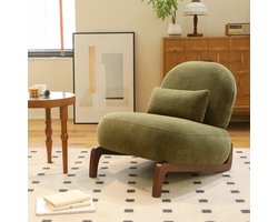 HAUSS SPOLE Fauteuil Zonder Armleuningen - Moderne Accentstoel Met Zachte Zitting - Voor Woonkamer, Slaapkamer Of Balkon - Stof En Hout - Groen