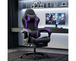 HAUSS SPOLE Game Stoel - Ergonomische Bureaustoel - Hoofdsteun En Voetsteun - Voor Gamen En Kantoor - PVC Zwart Paars