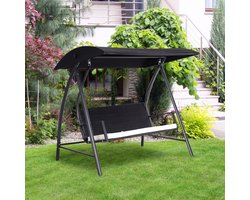 HAUSS SPOLE Gartenschommelbank - Driezits Schommelbank Met Verstelbaar Zonnescherm - Voor Tuin En Terras - Kunststof Rotan - Zwart