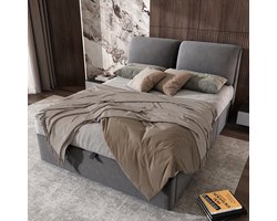 HAUSS SPOLE Gestoffeerd Bed 140x190 cm - Hydraulische Kist en 3 Laden - met Lattenbodem en Verstelbaar Hoofdeinde - Fluweel - Grijs - zonder matras