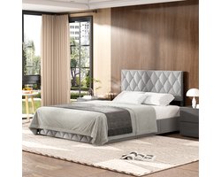 HAUSS SPOLE Gestoffeerd bed 140x200 cm - Tweepersoonsbed - Bed Met Opbergruimte - volwassenen - Opslagbedden - Fluwelen gestoffeerd bed - Lichtgrijs (Zonder matras)