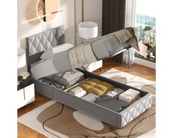 HAUSS SPOLE Gestoffeerd bed 90x200 cm - Bed Met Opbergruimte - Jeugdbed - Opslagbedden - Fluwelen gestoffeerd bed - Lichtgrijs (Zonder matras)