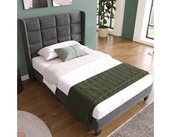HAUSS SPOLE Gestoffeerd Bed 90x200 cm - Eenpersoonsbed Met Lattenbodem En Gestoffeerd Hoofdeinde - Linnen - Grijs (exclusief Matras)