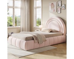 HAUSS SPOLE Gestoffeerd Kinderbed 90x200 cm - Zonder Matras Met Hydraulische Opbergruimte - Fluwelen Bed Met Lattenbodem - Roze