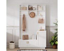 HAUSS SPOLE Halkasten - Garderobeset Halmeubel Met Bank En 3 Haken - Open Opbergruimte Voor Hal - 200x120x40 cm - Spaanplaat - Wit